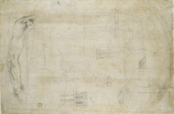 Study of a Man's Arm and some architectural sketches, c1490-1560. Artist: Michelangelo Buonarroti.