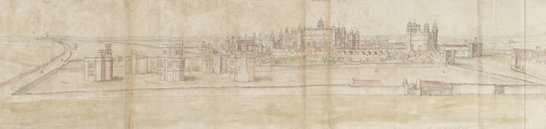 Hampton Court Palace from the North, c1550-1560. Artist: Anthonis van den Wyngaerde.