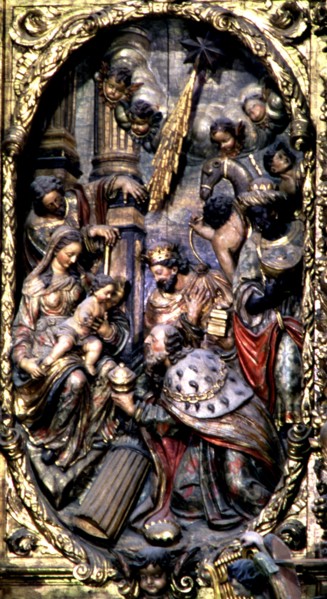 Adoration of the Magi, detail of the altarpiece in the church of Santa Maria of Arenys de Mar.