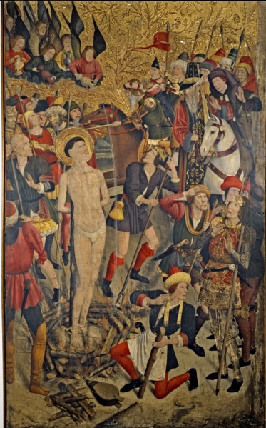 Altarpiece of Saint Vincent of Sarria, detail of Saint Vincent at the stake, by Jaume Huguet.