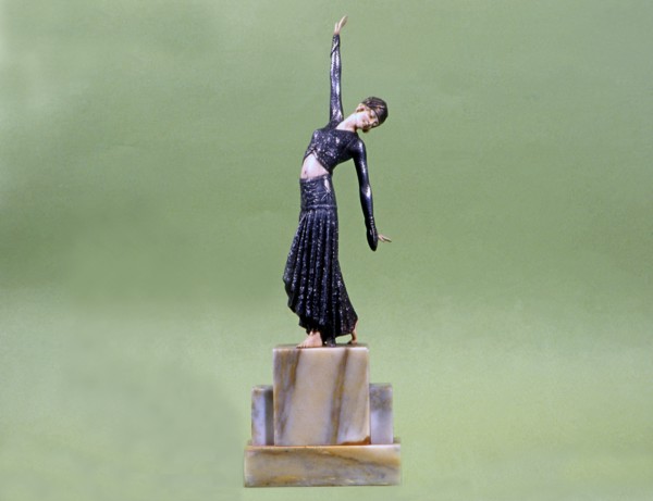 Dancer, mounted on ivory, metal and marble base.