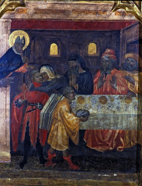Altarpiece of Saint Nicholas, Saint Claire and Saint Anthony. Table representing scenes of the li?