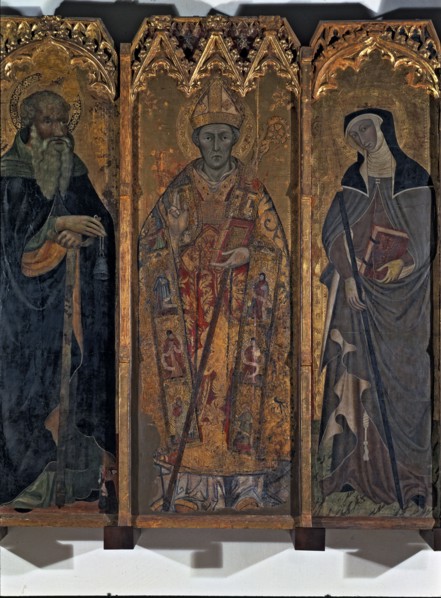 Altarpiece of Saint Nicholas, Saint Claire and Saint Anthony. Central table with the images of sa?