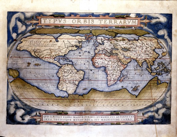 Theatrum Orbis Terrarum' of Abraham Ortelius, Amberes, 1574, world map 'Typus Orbis Terrarum'.