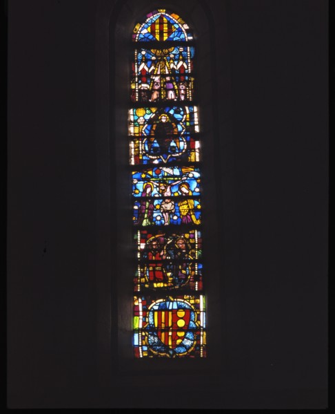 Stained glass window of the Chapter House of the Monastery of Santa Maria de Pedralbes in Barcelona.