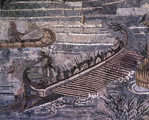 'Greek boat sailing the Nile River Delta', fragment of the Barberini mosaic. From the inferior s?