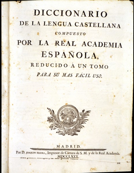 Cover of the 'Dictionary of the Spanish language', composed by the Royal Spanish Academy, printed?