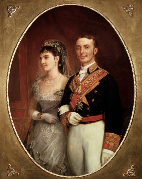 Alphonse XII (1857-1885) and his wife Maria de las Mercedes of Orleans, kings of Spain.