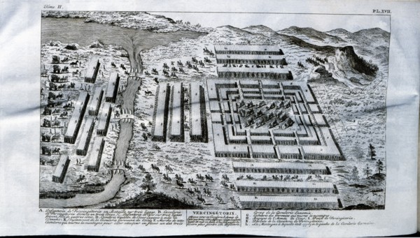 Battle with Vercingetorix, Gaulish leader of the resistance against Rome, engraving from 'Bellium?