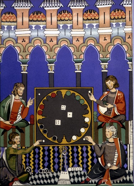 Playing dice. Miniature of the 'Book of Games', manuscript, 1283, by Alfonso X el Sabio.