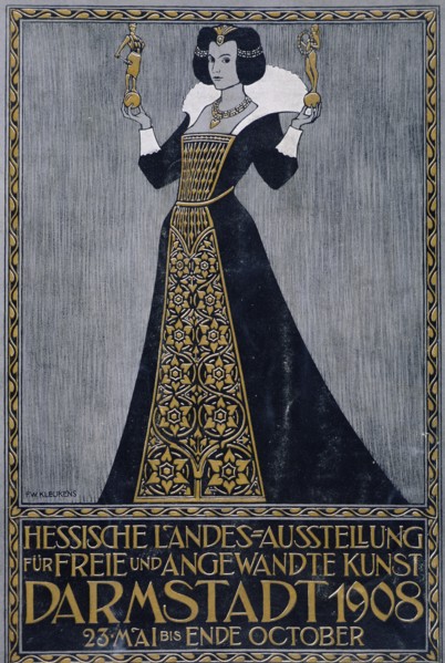 Poster of the Hessen State Exhibition of Free and practical Art, held in Darmstadt 1908.