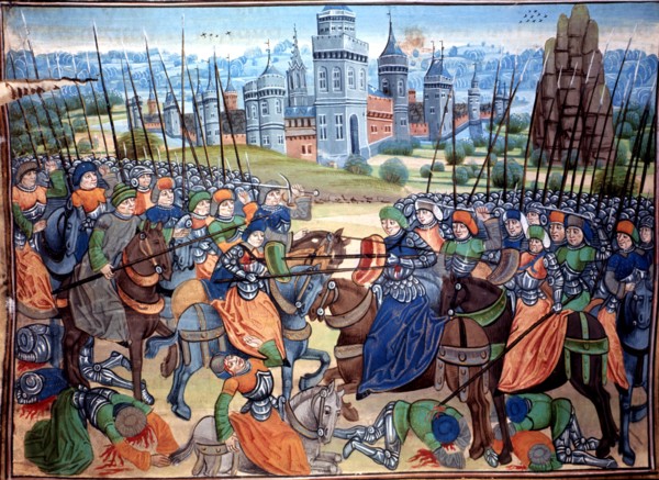 Battle of the Crusaders and pagan troops near the city of Aleppo. Miniature in the 'Récueil des h?