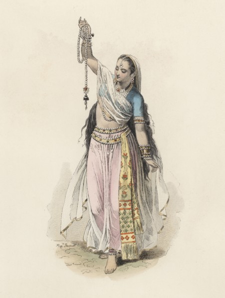 Hindustan woman in the modern age, color engraving 1870.