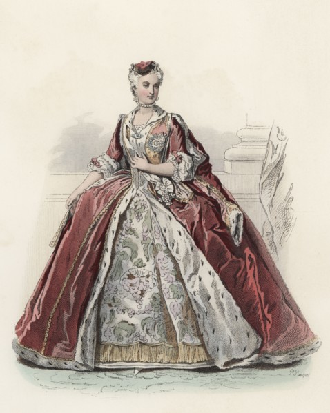 María José, Queen of Poland, in the 18th century, color engraving 1870.