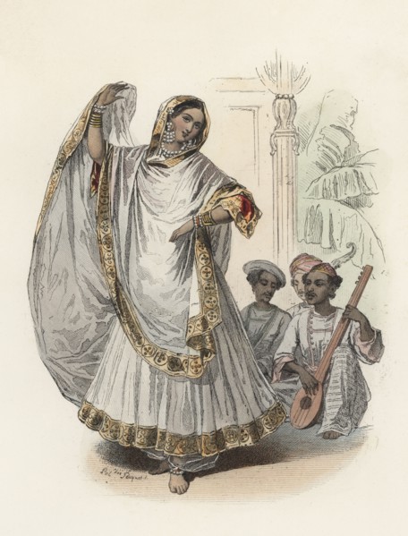 Hindustan dancer woman, in the modern age, color engraving 1870.
