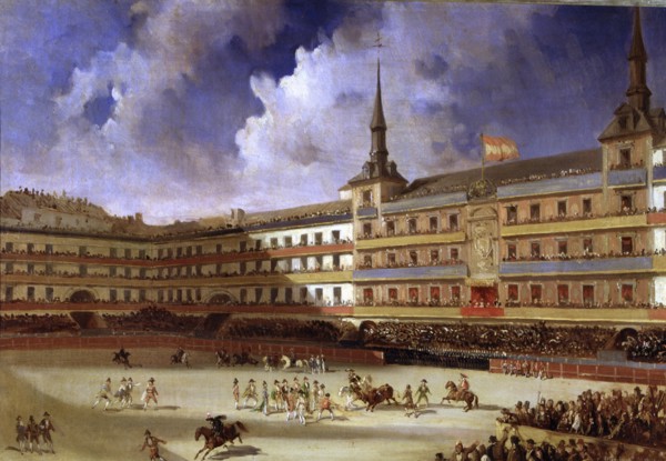 'Bullfight in the Plaza Mayor in Madrid 1846' oil by Pharamond Blanchard.