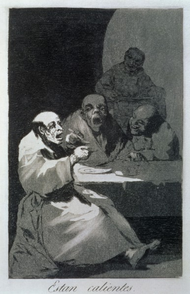Los Caprichos, series of etchings by Francisco de Goya (1746-1828), plate 13: 'Están calientes' (?