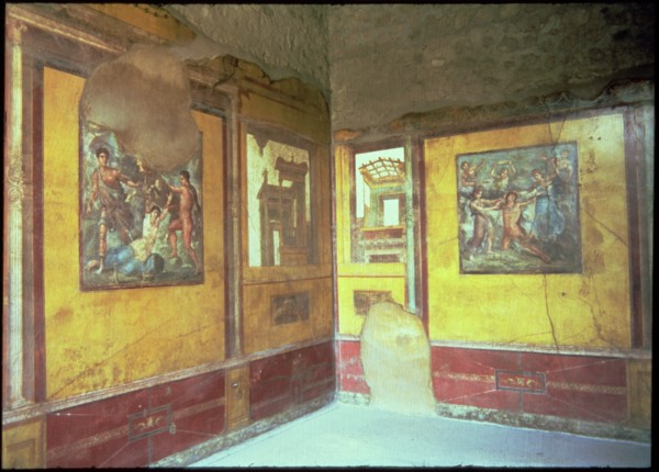 Frescoes on the walls of the House of Vettii in Pompeii.