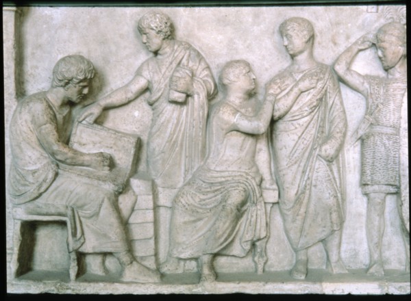 Scene of a census, relief on the altar of Domitius Aenobarbus.