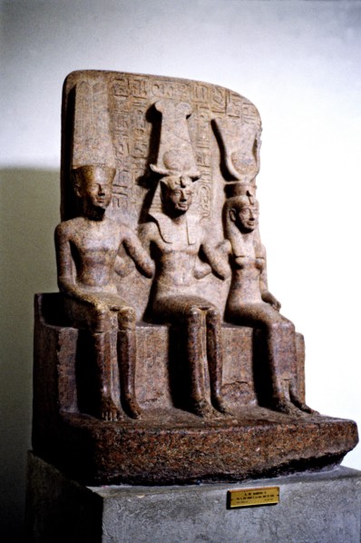 Ramses II (1301 - 1235 BC), pharaoh of the XIX Dynasty. Ramses II sculpture with God Amon and God?