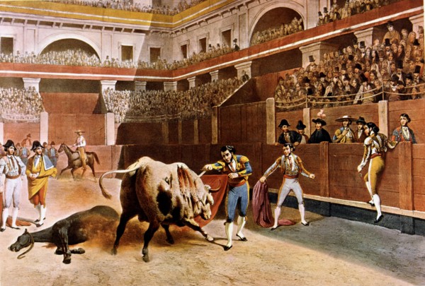 Bullfight in the Plaza Mayor of Madrid, lithography by Blanchard.