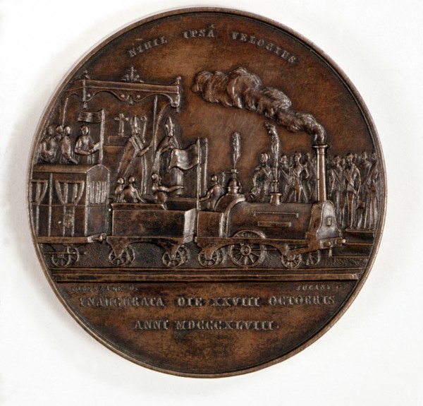 Bronze medal commemorating the inauguration of the first railway in the Iberian Peninsula, betwee?