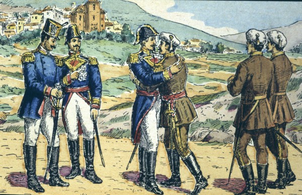 First Carlist War. 'Embrace of Vergara' among generals Espartero and Maroto, with which the Seven?