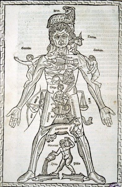 Male body with signs of the Zodiac, sheet in the work 'Epilogue of medicine and surgery suitable ?