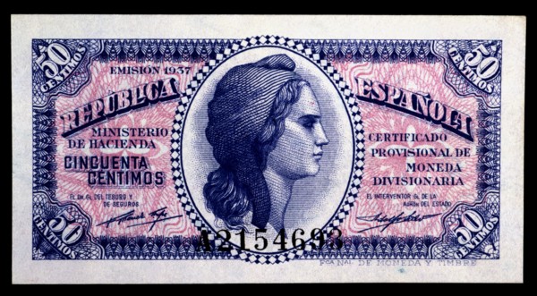 50-cents note edited by the Spanish Republic in 1937.