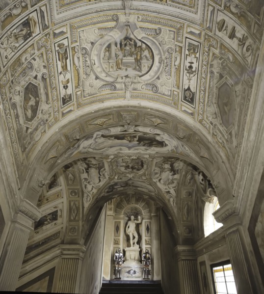 Detail of the wall next to the staircase inside the palace of the Marquis of Santa Cruz.