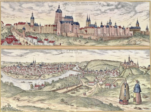 View of Prague, representing the Imperial Palace or Hradschin in the upper part and the town with?