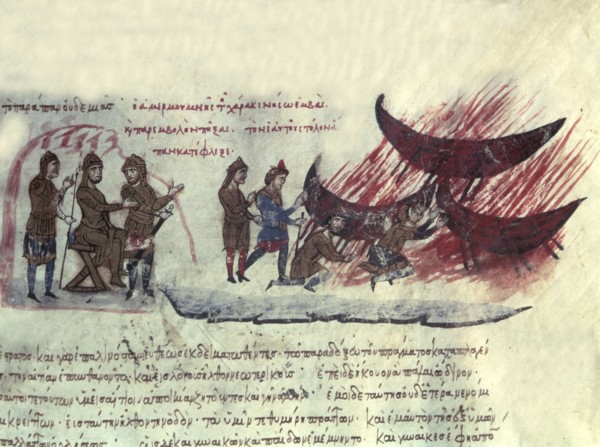 Saracens landed in Crete, Miniature in 'Scylitzes matritensis' (facsimile edition of the original?