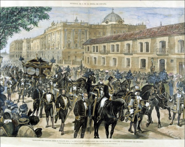 Driving the corpse of Queen Maria of Mercedes Orleans to the North Station' Juan Camba drawing, e?