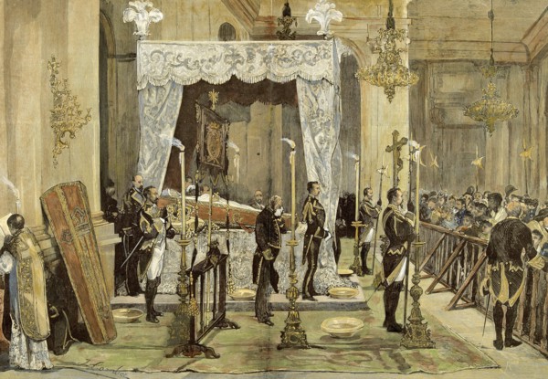 Queen Maria de las Mercedes Orleans receiving last rites' queen of Spain, wife of Alphonse XII, d?