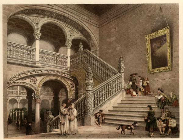 Main Staircase of Santa Cruz Hospital in Toledo, with scenes of life and traditional costumes of ?