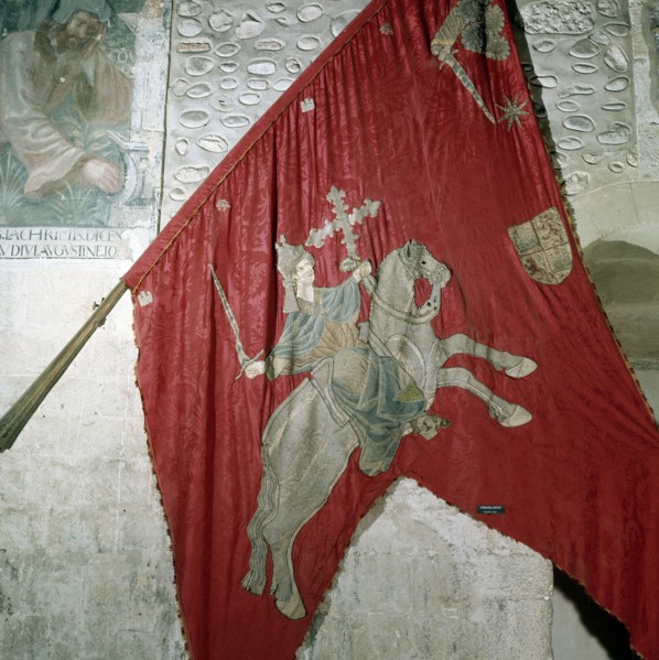 San Isidoro (560-636), Archbishop of Seville, detail of the banner of the Baeza of his equestrian?