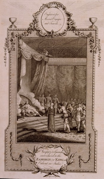 Vasco de Gama appearing before the Zamorin (or king) of Calicut, engraving in the work 'Voyages a?