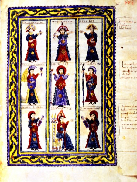 Iluminated page of the Codex Emilianense with kings Recesvinto, Knindesvinto, Egica, Urraca and S?