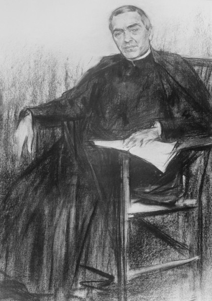 Jacint Verdaguer  Santaló (1845-1902), poet and romantic writer, charcoal drawing by Ramón Casas.