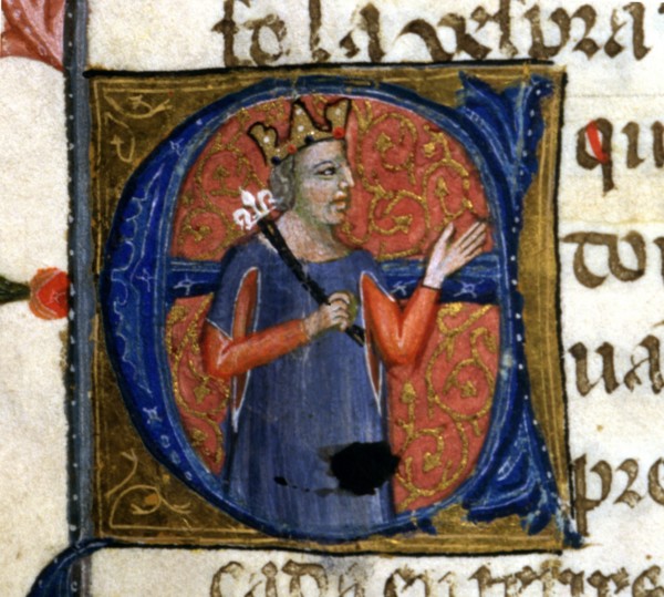 An illuminated initial in a page of the Chronicle of James I or 'Llibre dels feyts del Rey en Jac?