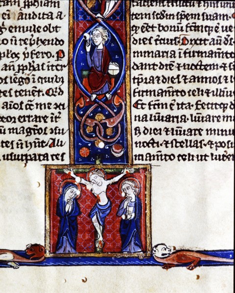 Biblia Sacra (Vetus et novum testament), end of a chapter with miniatures of a Pantocrator and a ?