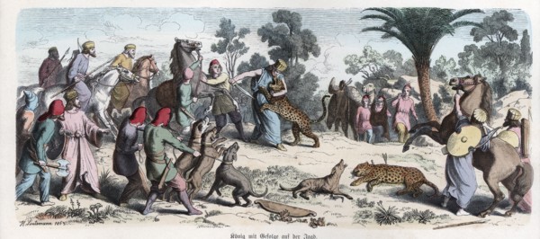 Ancient History. Persia. The Persian king and his entourage on a leopards hunting. German engravi?