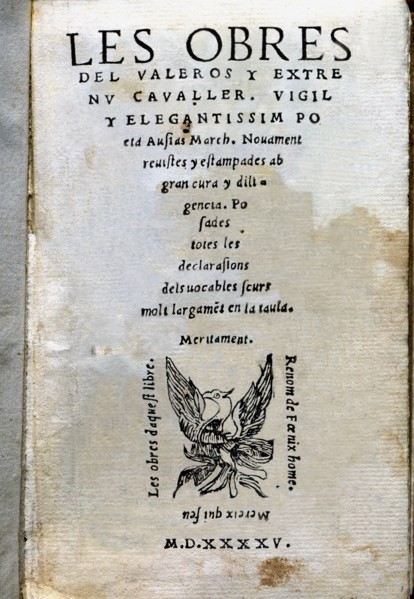 Cover of the third edition of the works by Ausias March (1397? -1459), Printed in Barcelona in 15?