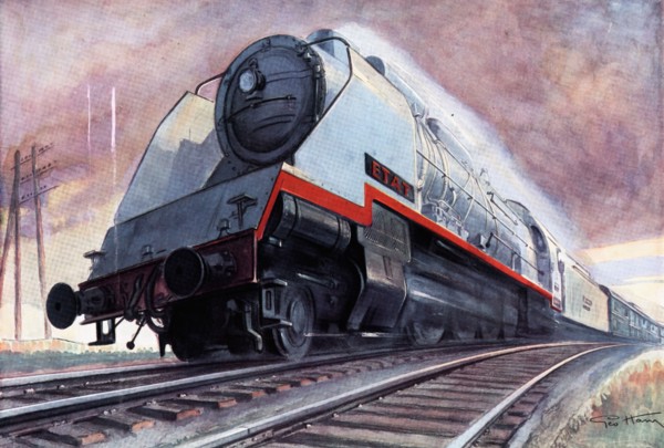 Locomotive Super - Mountain 241-101 leading passengers travelling to New York to Havre, drawing i?