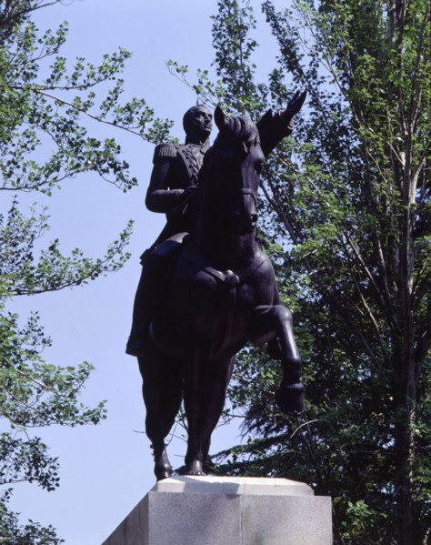 Equestrian statue of Simon Bolivar 'The Liberator' (1783-1830), military and hero of the American?