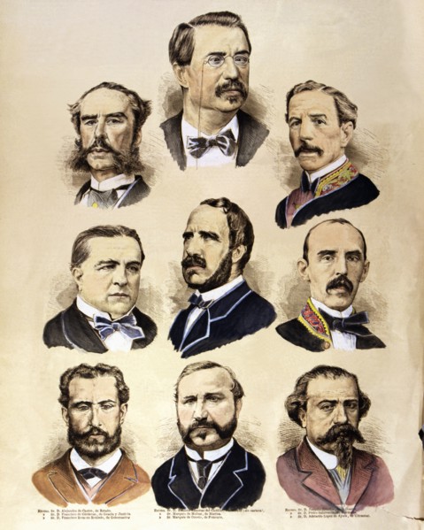 Reign of Alfonso XII, the first government headed by Canovas del Castillo, left from top to bott?