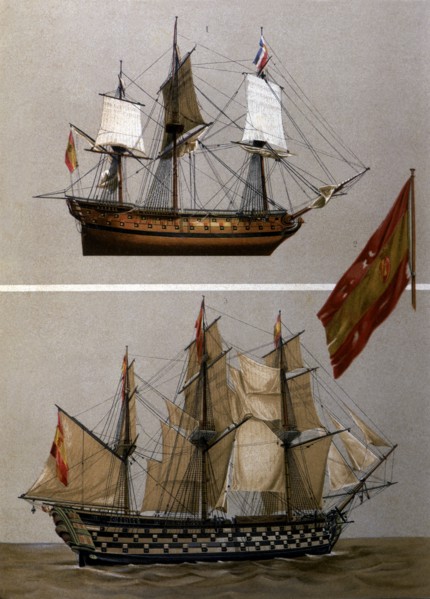 Vessels 'Rayo' and 'Santa Ana' with the insignia flag of Admiral Gravina, who took part in the Ba?