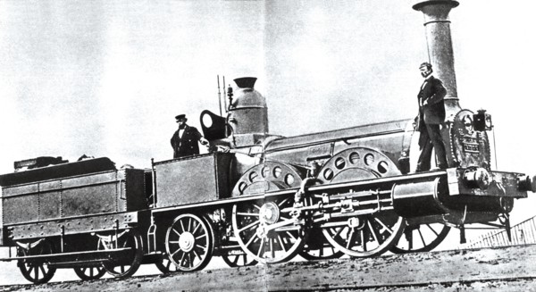 One of the first railway machines, manufactured in Britain, had a speed of 55 kilometers per hour.