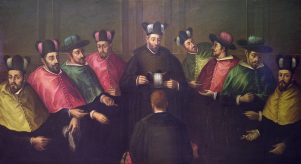 Imposition of the doctoral mortarboard, original copy of the 17th century.