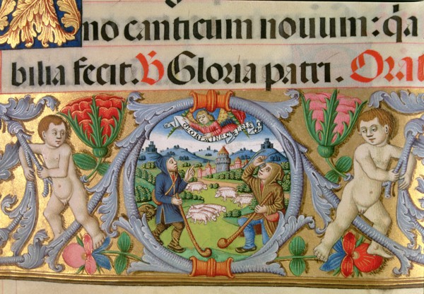 Shepherding scene with the castle at background, border of the rich Missal of Cardinal Cisneros.